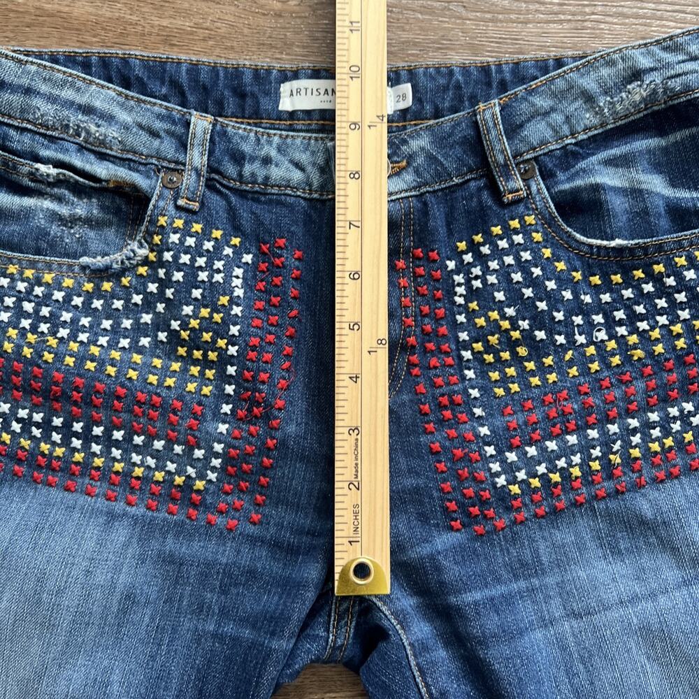 Artisan De Luxe Jean Women 28* Embroidered Distressed Ankle Mid-Rise Boho Hippie - Picture 8 of 12